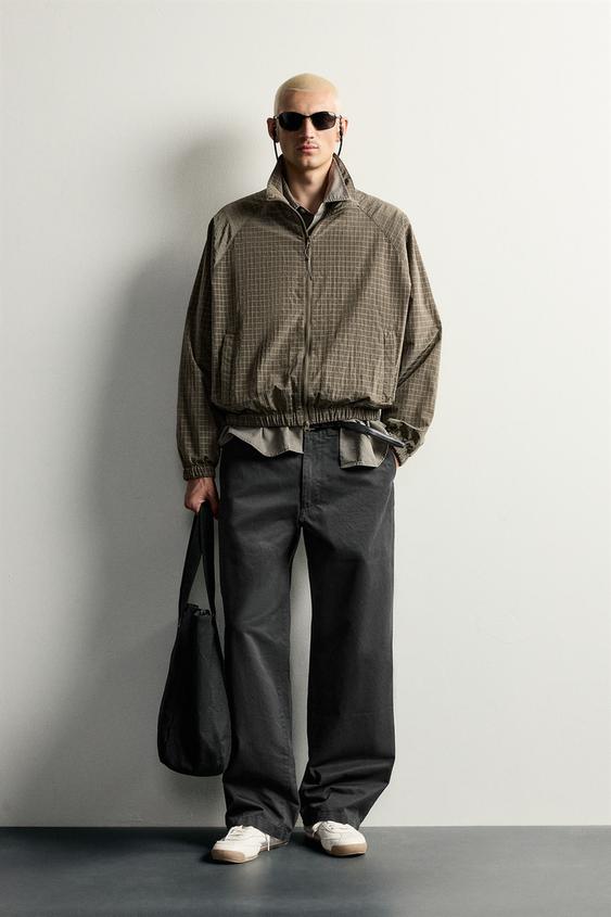 TECHNICAL JACQUARD CHECK JACKET - Khaki by Zara - Image 0