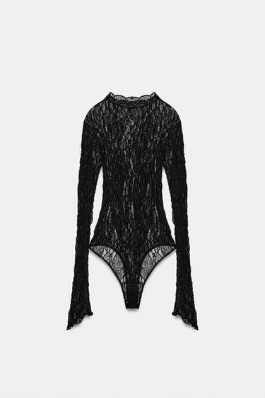 LACE BODYSUIT WITH LONG SLEEVES — Black 1