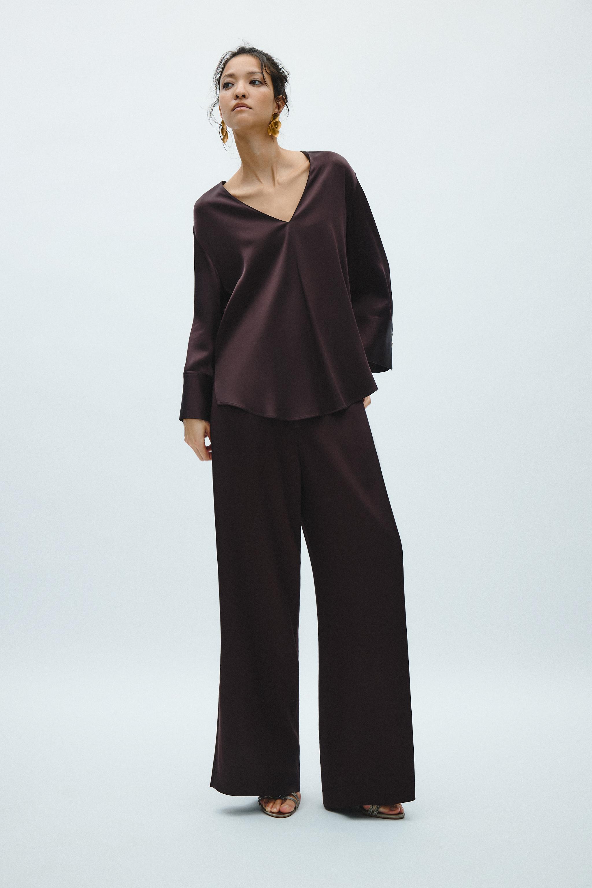 ZWコレクション サテンパンツ - チョコレート | ZARA Japan / 日本