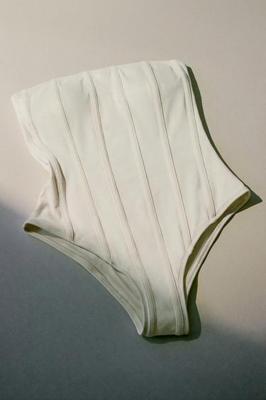 Zara CORSET BEACH SWIMSUIT - Ecru