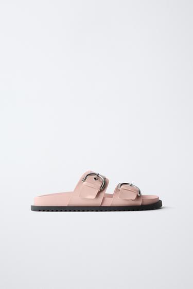 PATENT BUCKLE SANDALS - Pink by Zara
