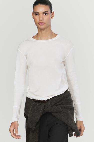 Long sleeve T-shirt with cuff detail — Oyster-white 2