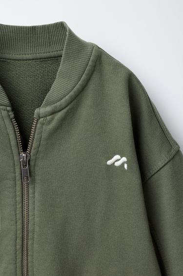 FLEECE LOGO BOMBER JACKET - Khaki by Zara - Image 2