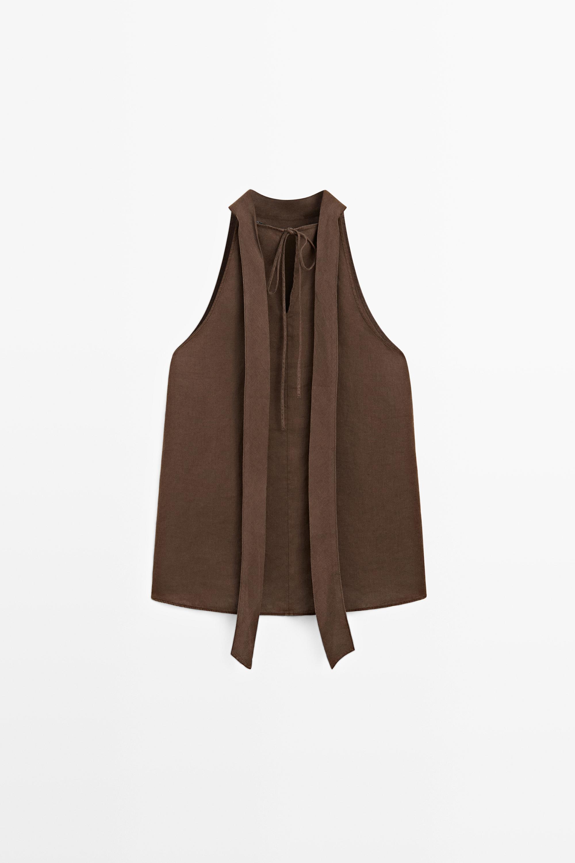 Top fluide à encolure américaine 100 % lin
