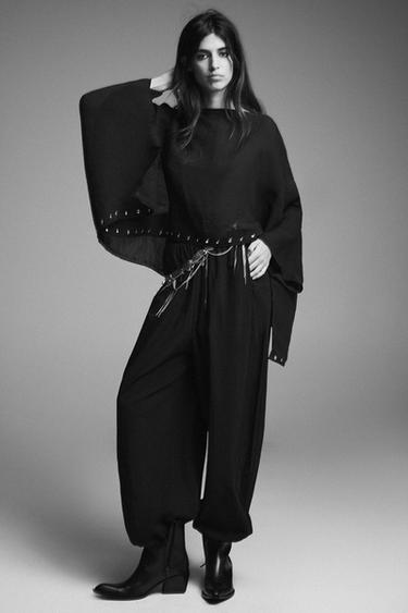 CAPE WITH STUDS AND SCARF - Black by Zara