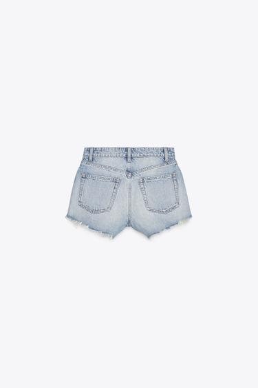 HIGH-WAIST CURVED DENIM SHORTS - Light blue by Zara - Image 4