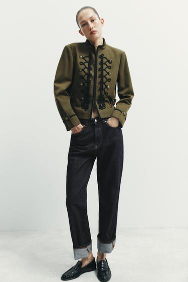BLAZER DE ALGODÃO COM ALAMARES - Caqui da Zara