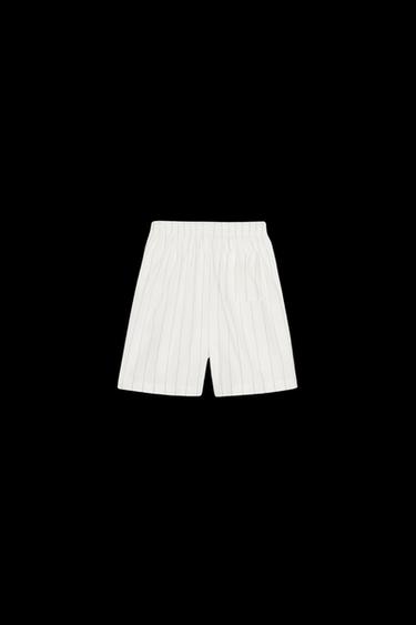 Zara STRIPED BOXER PAJAMA SHORTS - Ecru / Beige