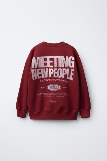 SWEATSHIRT WITH SLOGAN PRINT - Red by Zara - Image 1