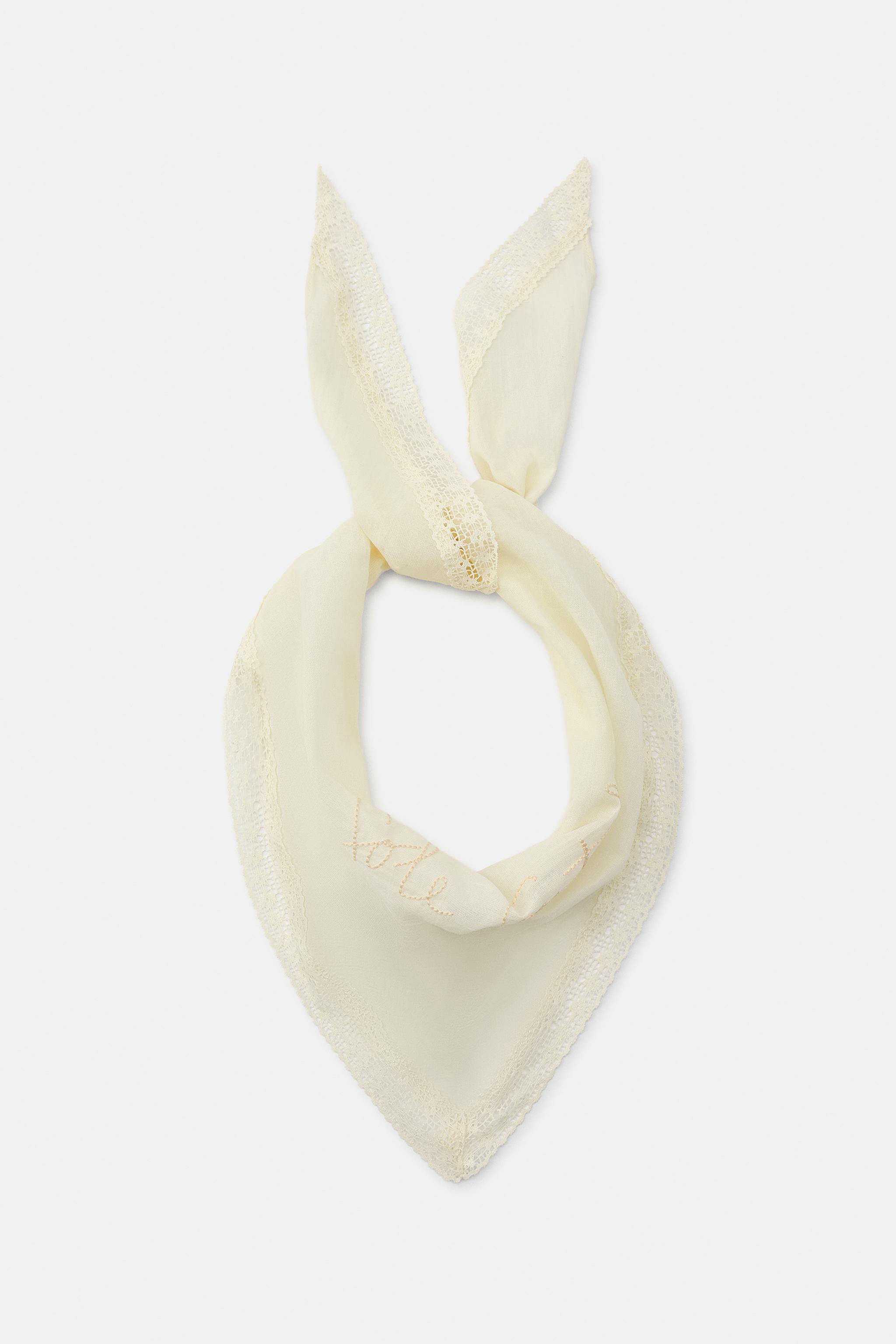 Женские аксессуары Zara EMBROIDERED LACE BANDANA SCARF — фото 2