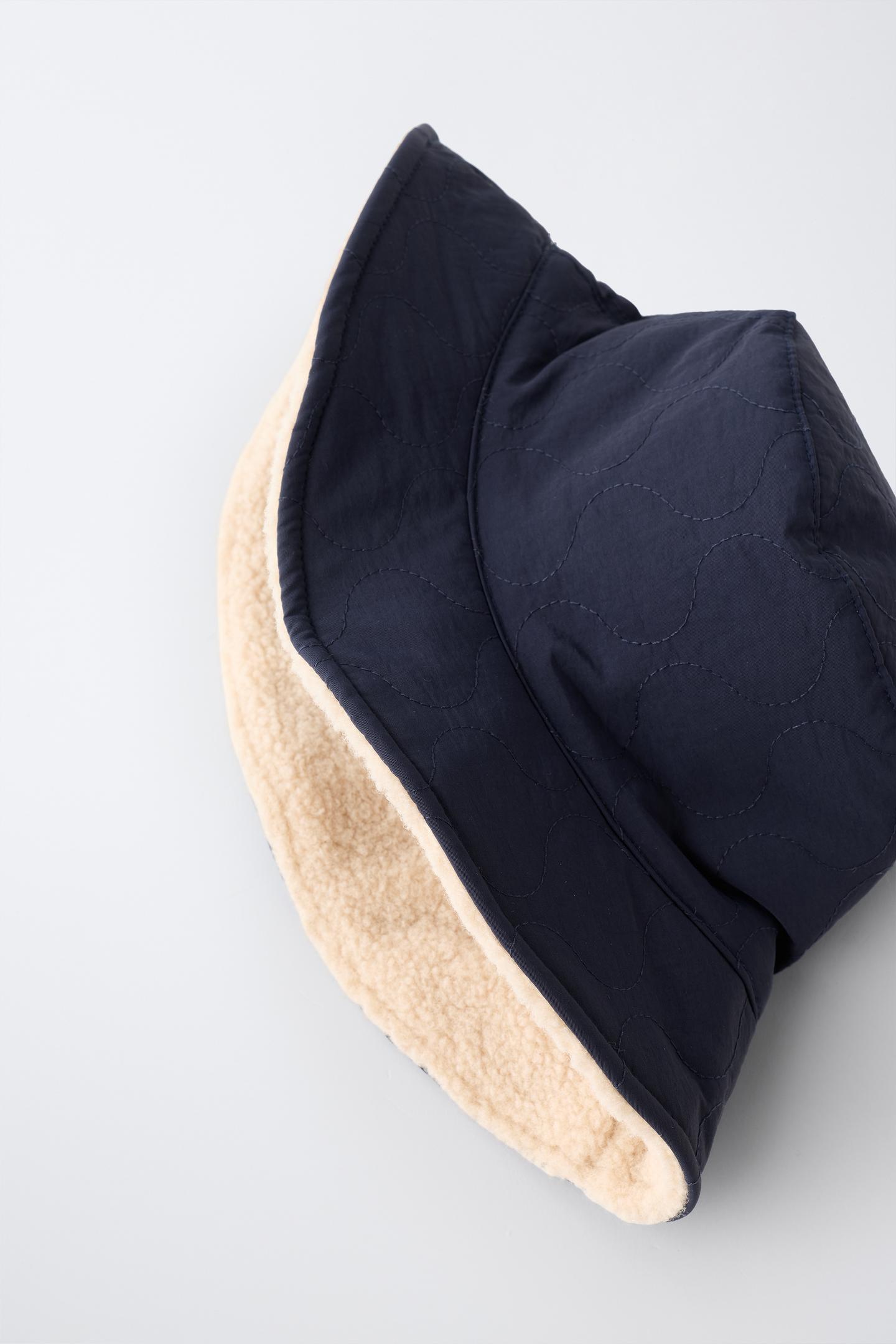 Детская панама Zara Reversible Nylon Faux Shearling Bucket Hat, цвет: Тёмно-синий — фото 2