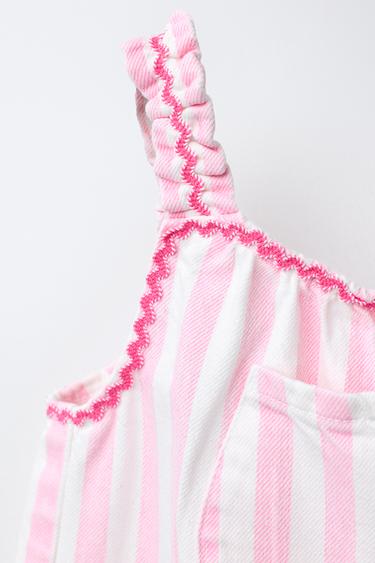 LONG STRIPED TWILL DUNGAREES - Pink by Zara