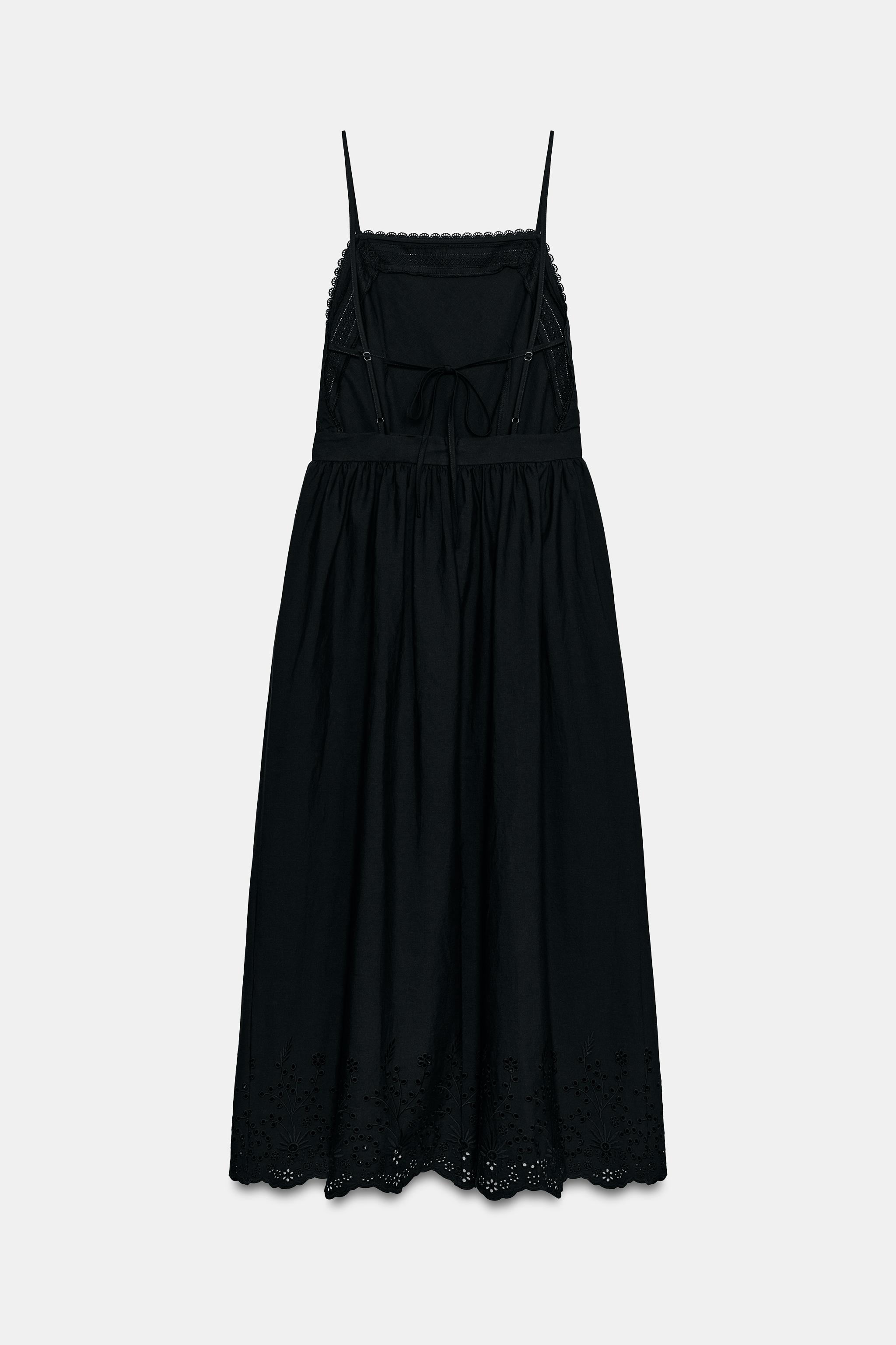 EMBROIDERED EYELET MIDI DRESS - Black | ZARA United States EMBROIDERED EYELET MIDI DRESS - Black | ZARA United States