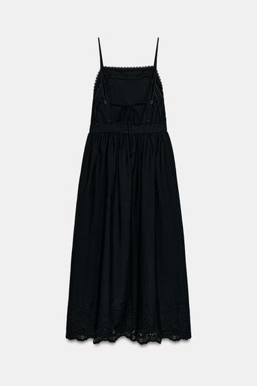 MIDI DRESS WITH CUTWORK EMBROIDERY - Black by Zara - Image 9