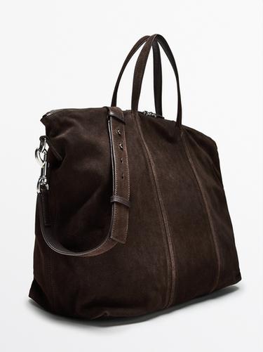 Zara Split suede leather travel bag - Brown