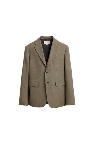 VESTE LIN - COTON PIED-DE-POULE - Sable de Zara