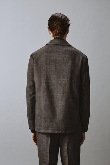DOUBLE-BREASTED 100% WOOL TEXTURED SUIT BLAZER - Brown by Zara - Image 2