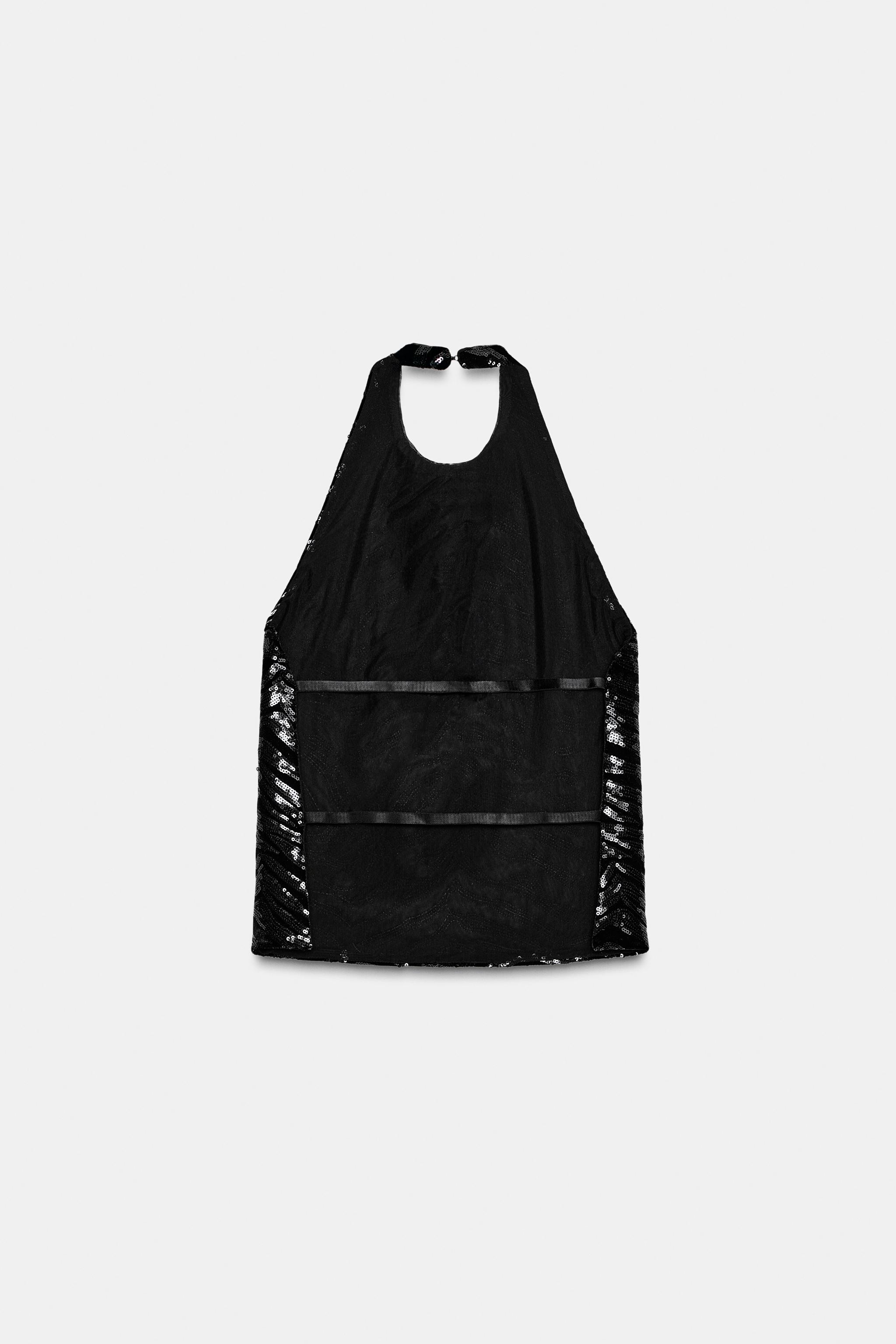 SEQUIN HALTER TOP - Black | ZARA United States