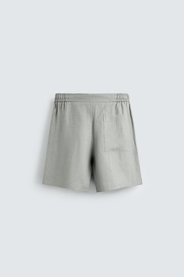 100% LINEN RELAXED FIT BERMUDA SHORTS - Light grey by Zara - Image 7