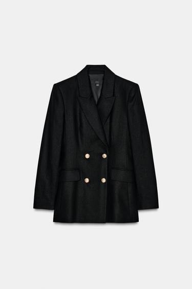 DOUBLE-BREASTED LINEN BLEND BLAZER - Black by Zara