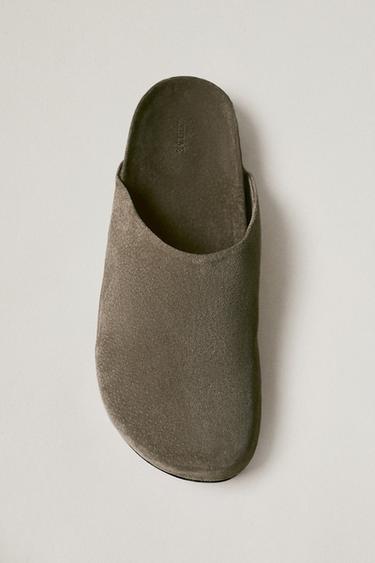 Zara MINIMALIST LEATHER CLOGS - Green