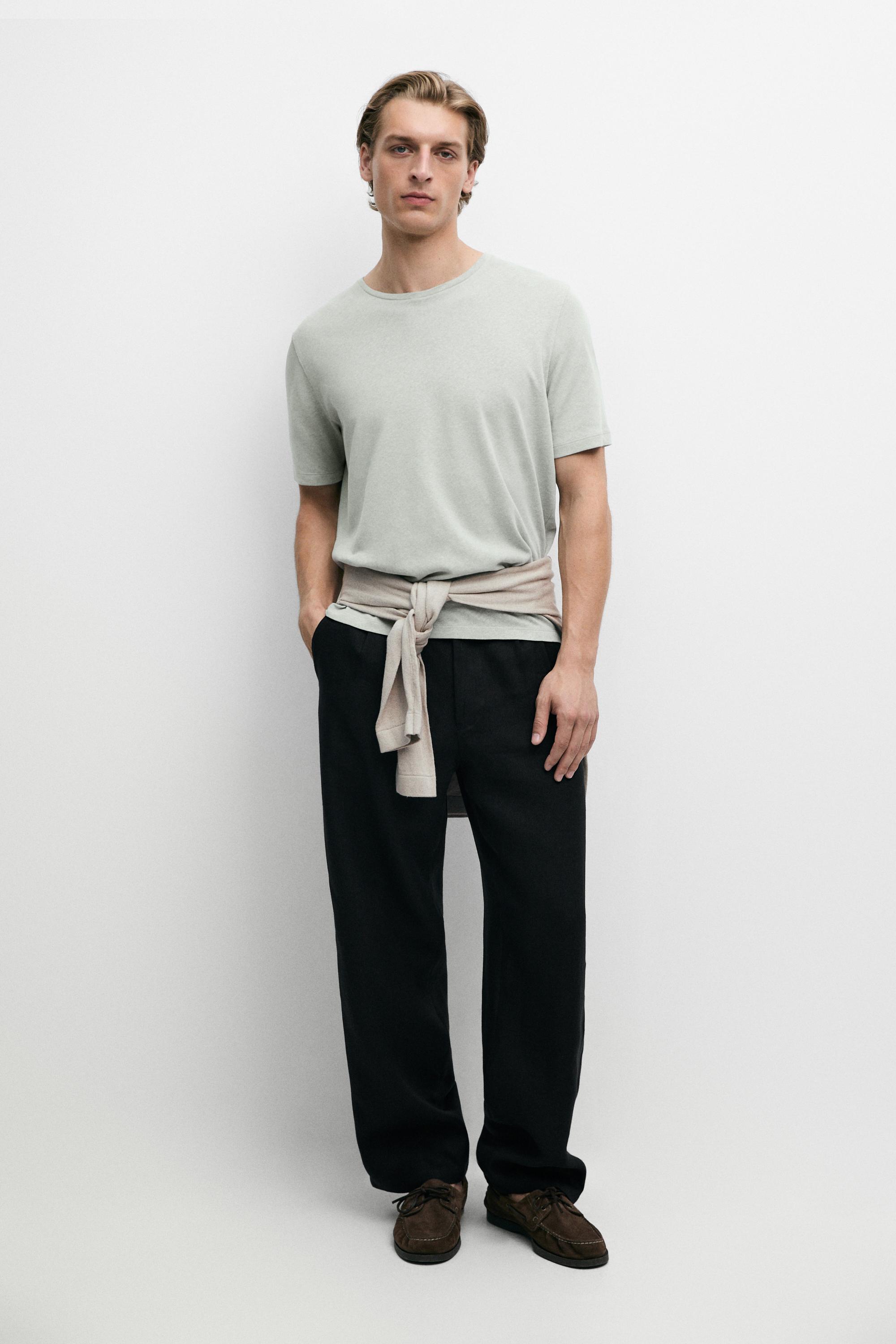 Short sleeve linen and cotton T-shirt