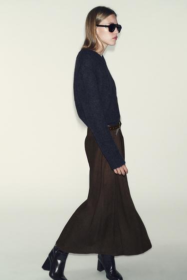 JUPE MI-LONGUE CEINTURE - Marron de Zara - Image 2