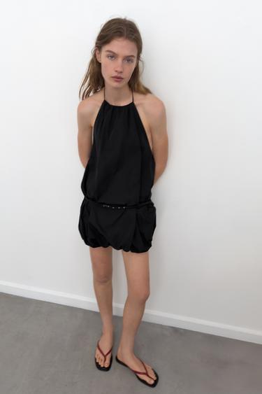 VESTIDO HALTER GLOBO - Negro de Zara