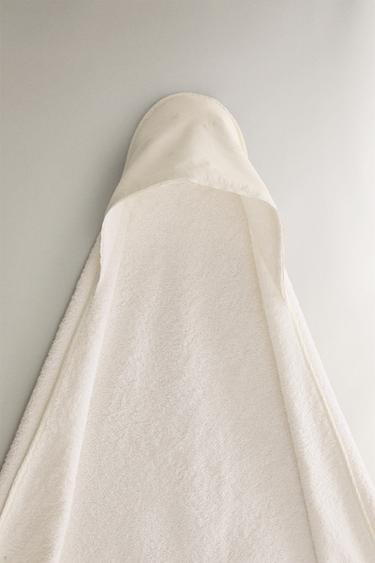 Zara Kirli-beyaz - ÇİÇEK İŞLEMELİ KAPÜŞONLU BEBEK HAVLUSU