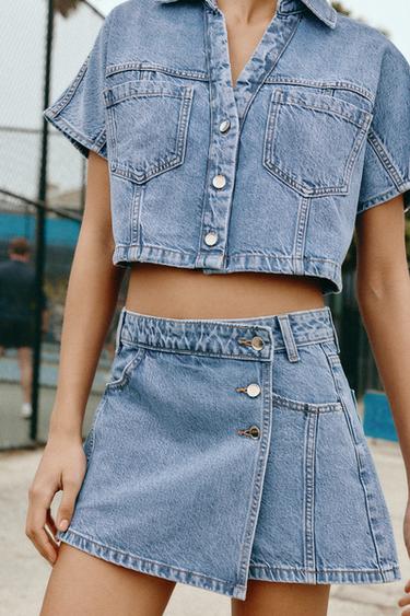 FUND PANTALLONA Z1975 DENIM E KRYQËZUAR - E kaltër e mesme nga Zara