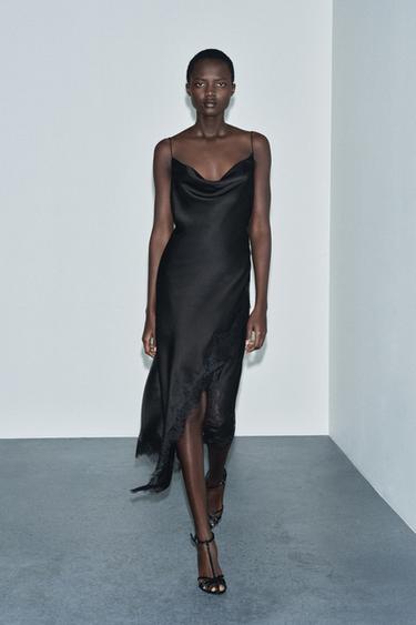 SATIN LACE DRESS ZW COLLECTION - Black by Zara