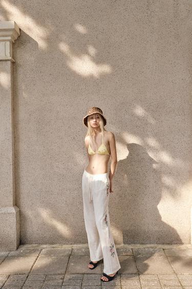 TRIANGLE BIKINI TOP WITH RINGS - Yellow by Zara