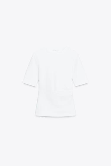 GATHERED INTERLOCK T-SHIRT - White by Zara