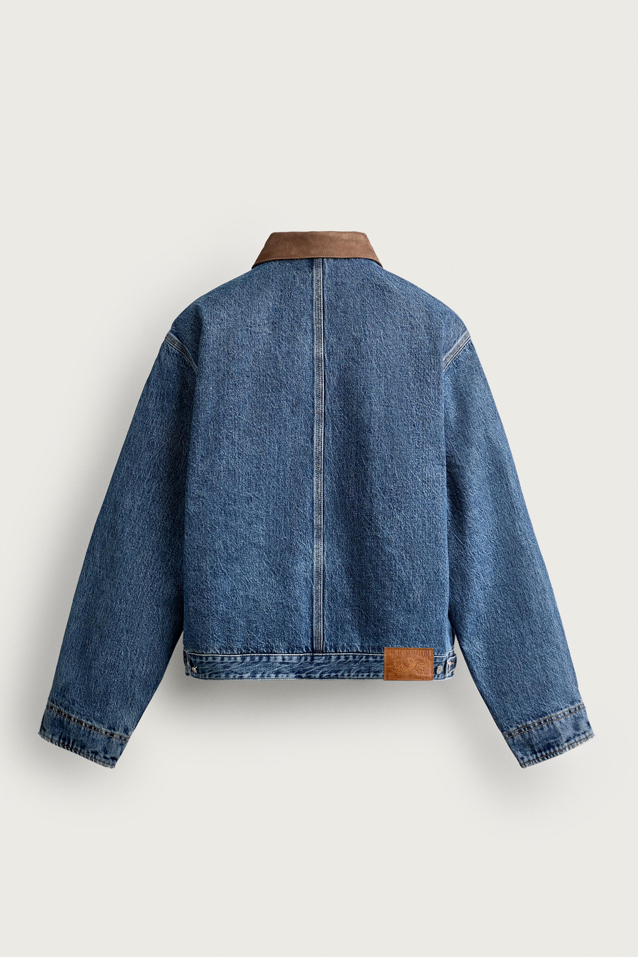 Zara FRUIT OF THE LOOM™ YAMALI KONTRAST DENIM CEKET görsel 7