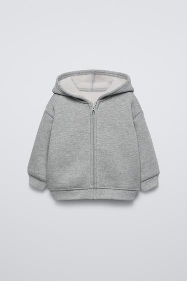 SUDADERA CAPUCHA FELPA - Gris vigoré de Zara