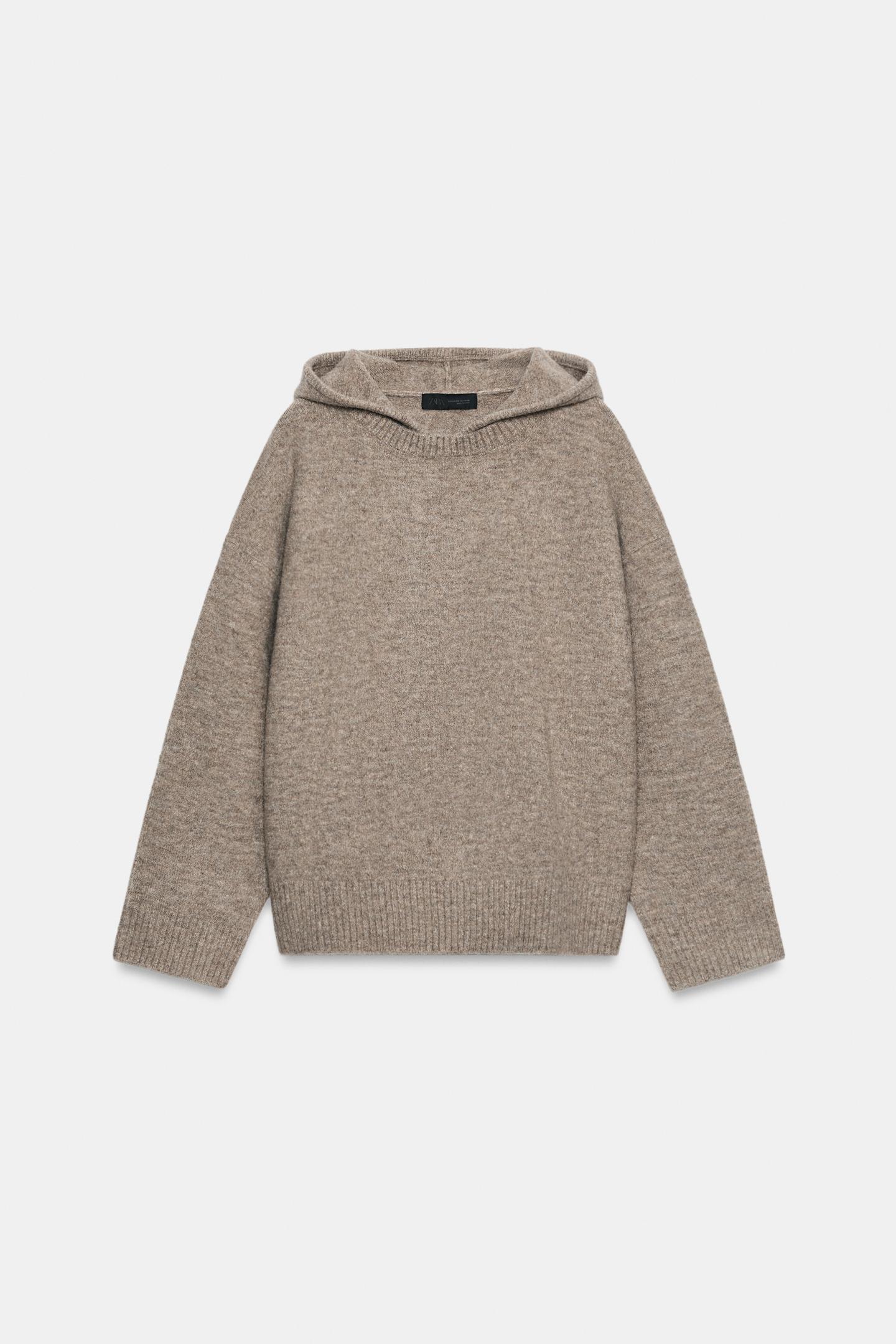 Женское худи Zara Oversized Knit, цвет: Светлый норковый — фото 7