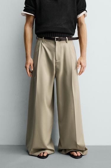PANTALON COUPE LARGE À PLIS - Beige de Zara - Image 1