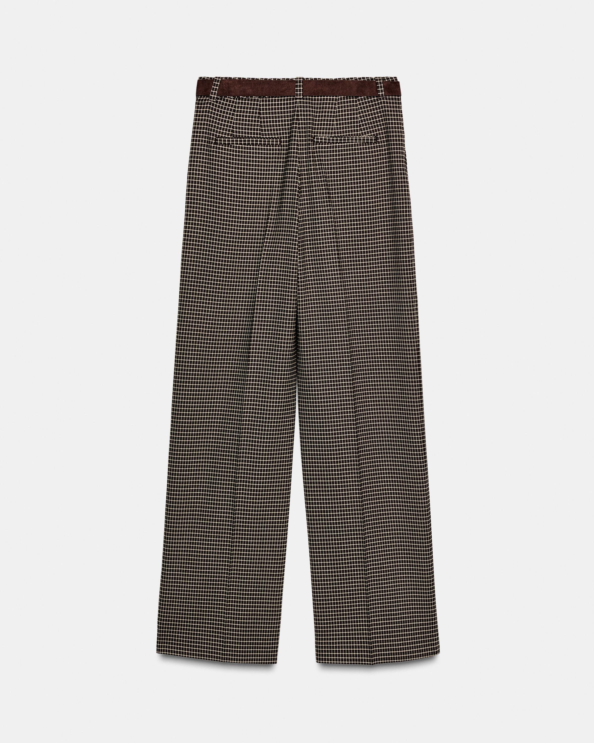 STRAIGHT-LEG PLAID BELTED PANTS