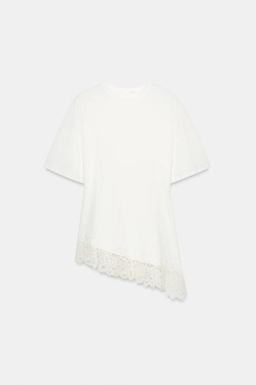 T-SHIRT HEAVY COTTON DENTELLE - Blanc cassé de Zara - Image 4