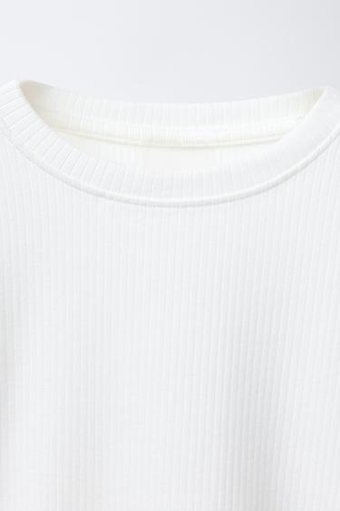 T-SHIRT CÔTELÉ UNI - Blanc de Zara - Image 2