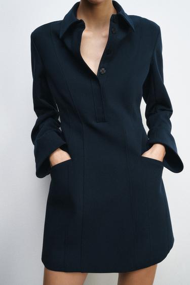 zara dress navy blue Mention SHOP for details , Zara understood the assignment with this gorgeous mock neck, satin and lace mini dress!, Holiday dinners, cocktail nights, last-minute party plans