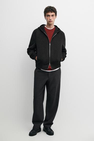Zara Wool blend double-knit hooded jacket - Anthracite Gray