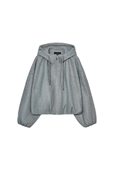 Zara SOFT HOODIE OVERSIZED BOMBER JACKET - Gray