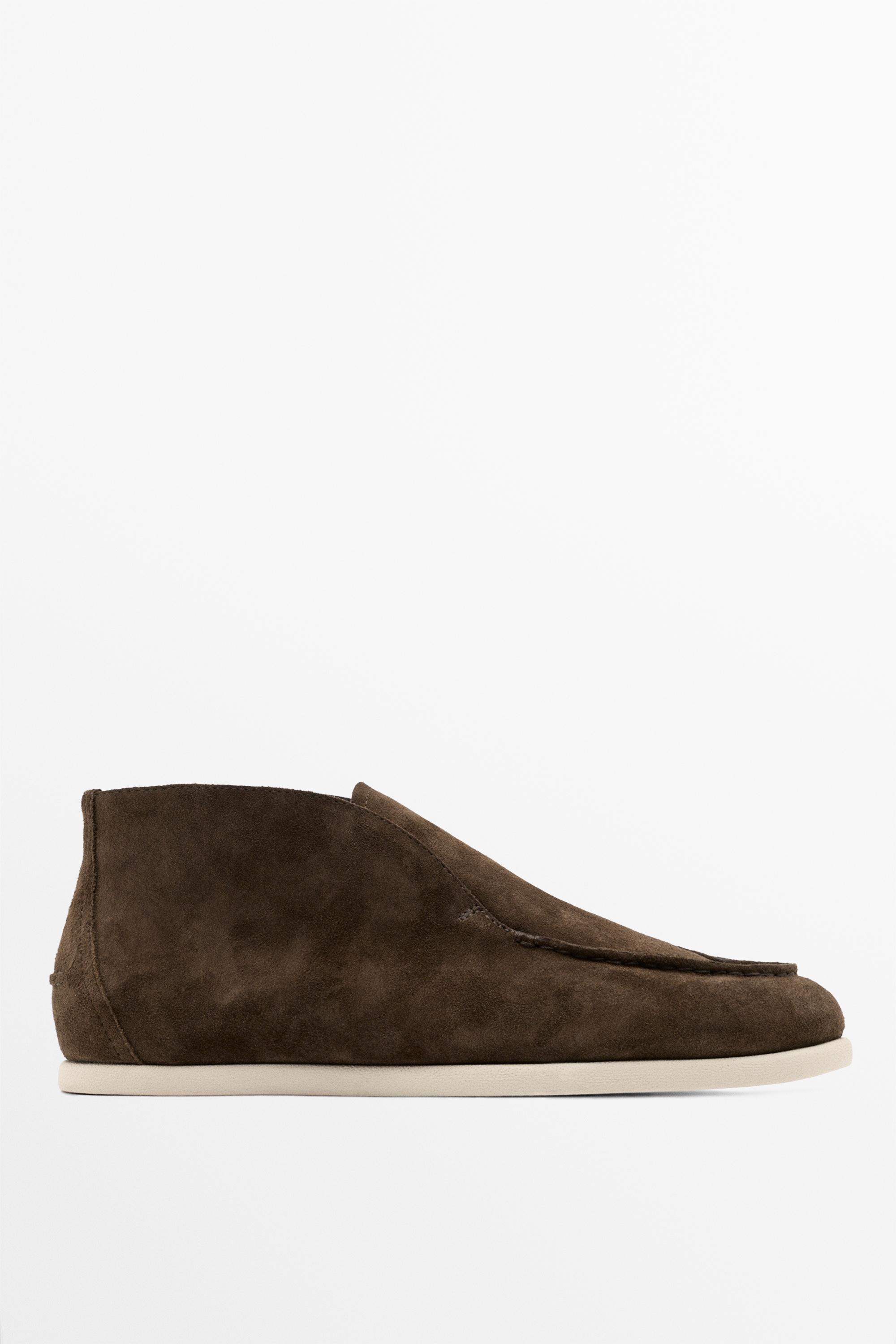 Split suede leather ankle loafer — Brown