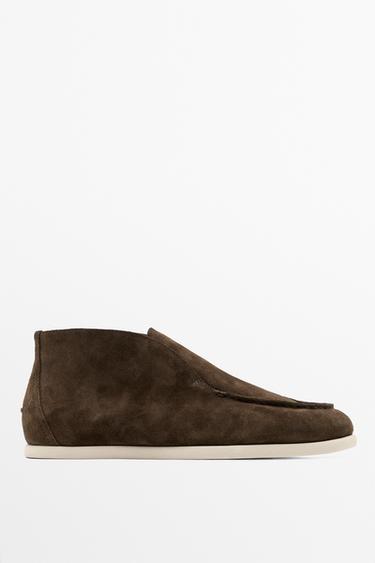 Zara Split suede leather ankle loafer - Brown - Image 0