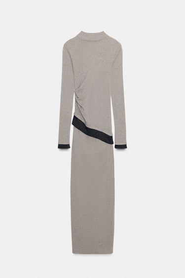 LONG DOUBLE-EFFECT DRESS - Grey marl by Zara