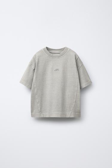 Zara GARMENT DYE EMBROIDERED LOGO T-SHIRT - Beige