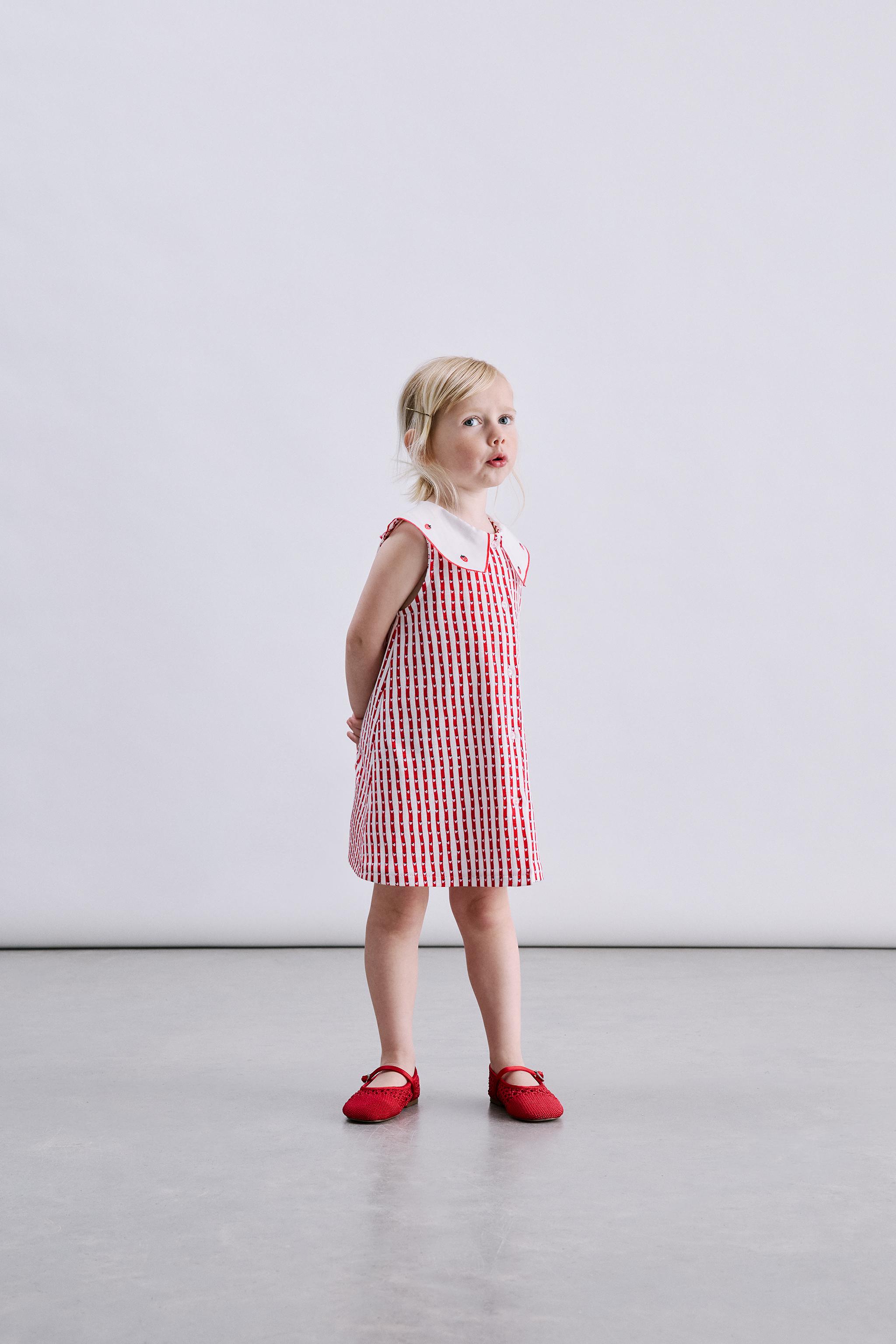 EMBROIDERED COLLAR STRIPED DRESS — Strawberry