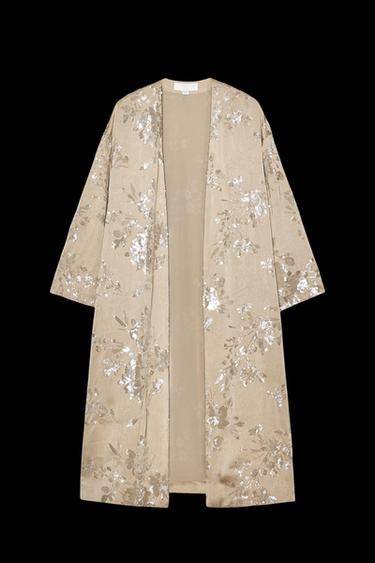 Zara SEQUIN KIMONO COAT - Beige - Image 0