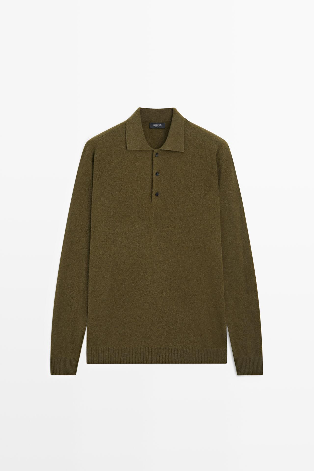 Wool blend polo sweater — Dark olive